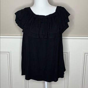 Black MTS Tiered Ruffle Neck Blouse Sz. M